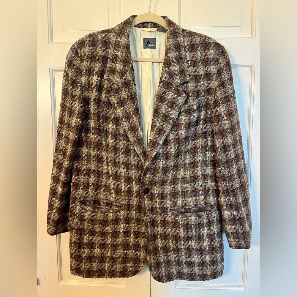 LizWear 90s Vintage Wool Blend Chunky Plaid Blazer‎ Jacket Sz 10 Country House